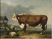 James Ward Hereford Bull with Sheep by a Haystack France oil painting artist